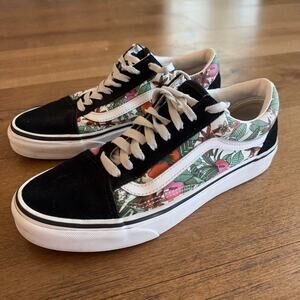 Vans Old Skool Men’s 7 / Women’s 8.5 Black White Tropical Floral Print Sneakers